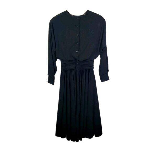 Vtg 90s LIZ CLAIBORNE Black Button Down Back Empire Waist Maxi Dress Sz 8 Medium - Picture 5 of 10